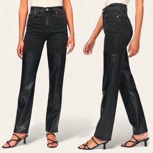 NWOT Abercrombie & Fitch Ultra Faux Leather & Denim High Rise 90s Straight Jean
